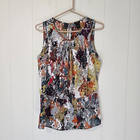 Ann Taylor Sleeveless Peplum Blouse Fall Colors Pleated Neckline Size Medium - Picture 1 of 7